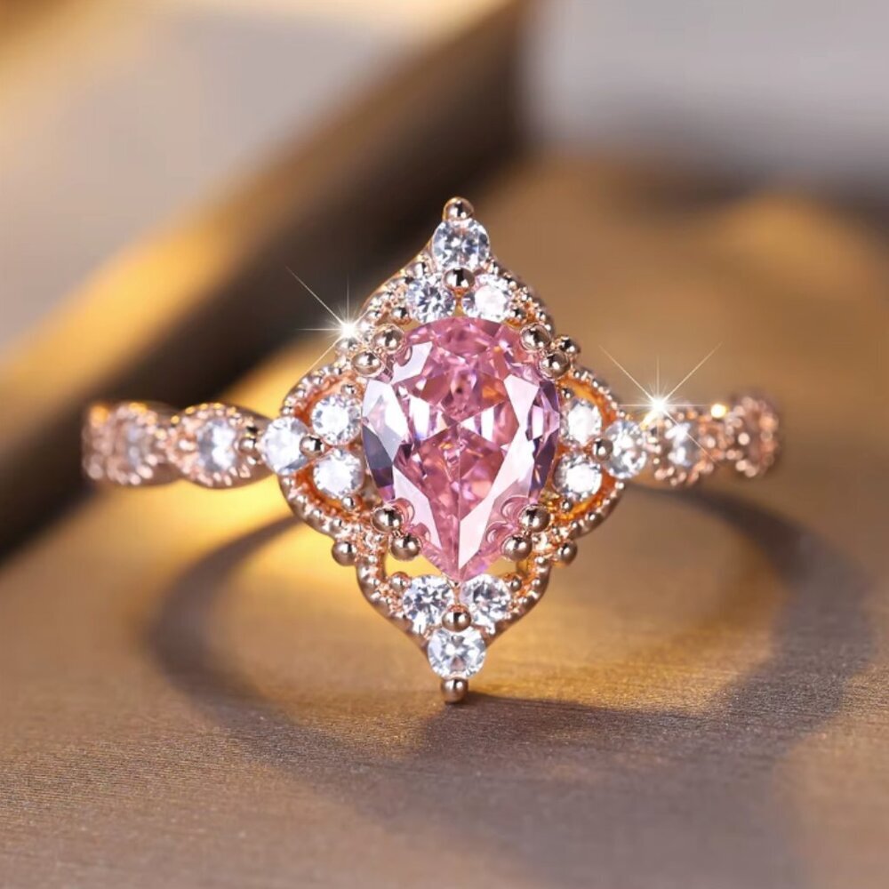 NEW 14k Rose Gold Pink Sapphire Diamond Ring